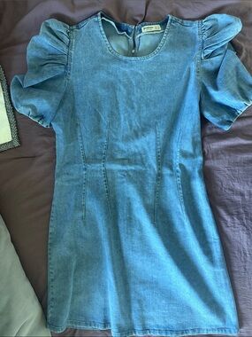 stradivarius Light Blue Denim Mini Dress with Back Zip